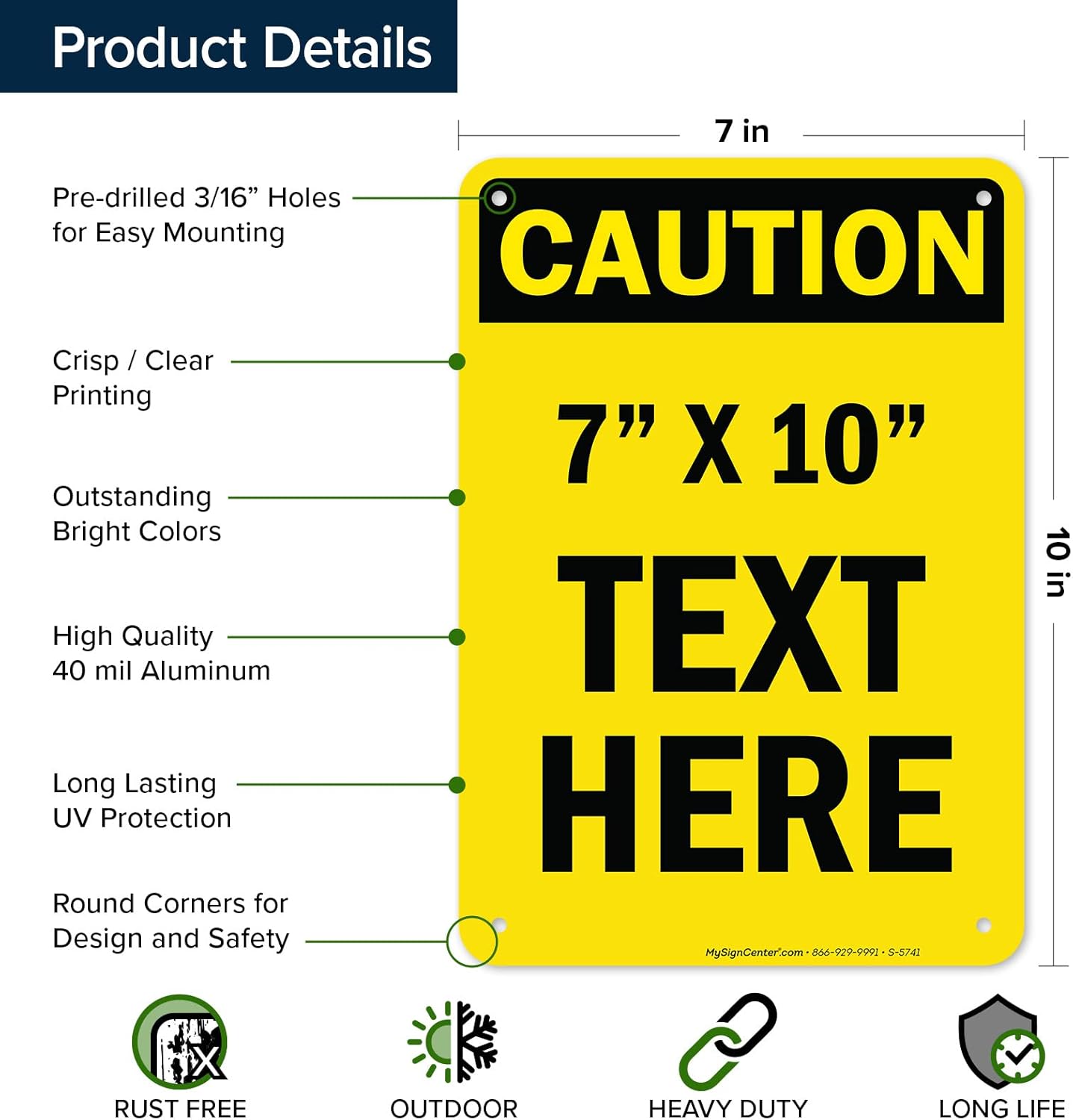 Custom Caution Sign, OSHA Sign, 7x10 Inches, Rust Free .040 Aluminum, Fade Resistant, Made in USA by My Sign Center