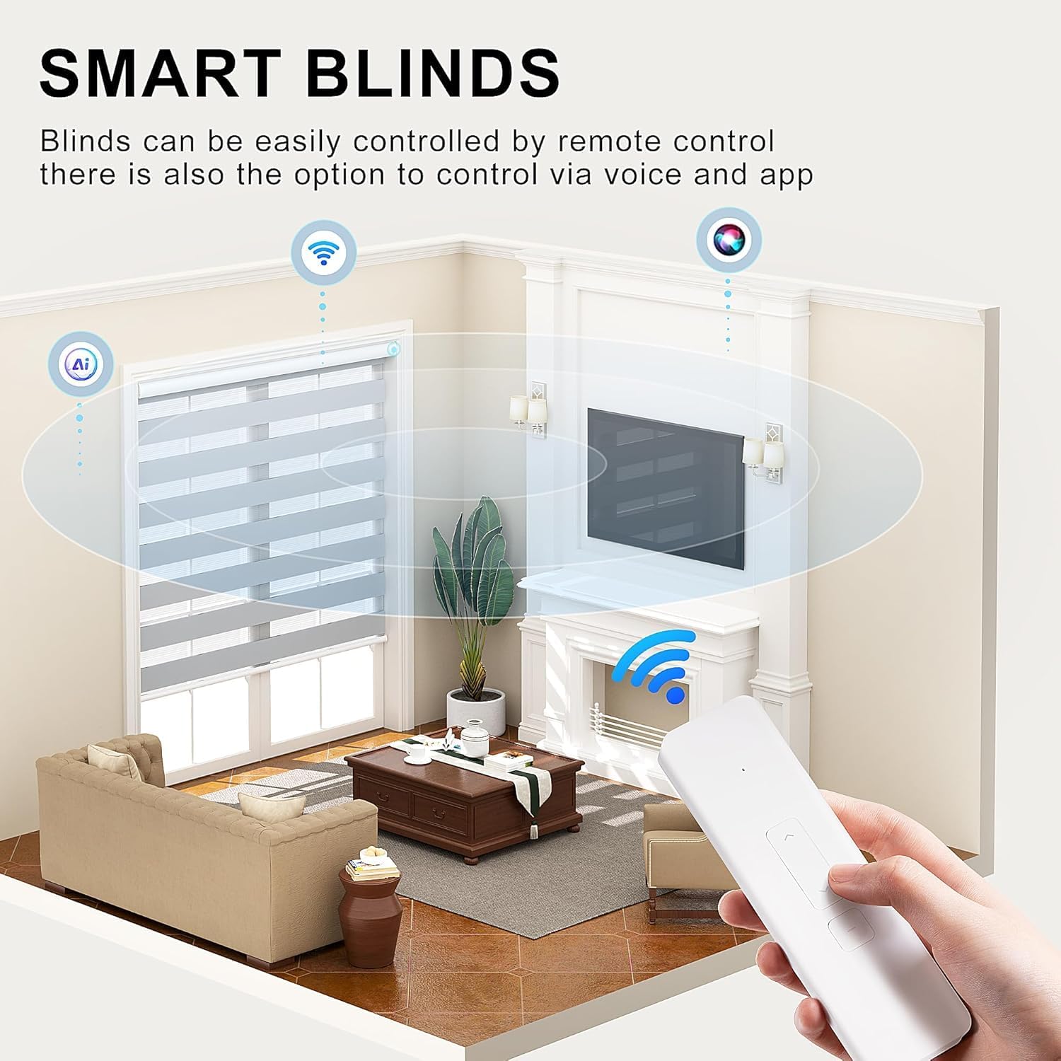 LazBlinds Motorized Zebra Roller Shades, Rechargeable Smart Blinds with Remote Control, Custom Size Light Filtering Dual Layer Roller Sheer Shades, White