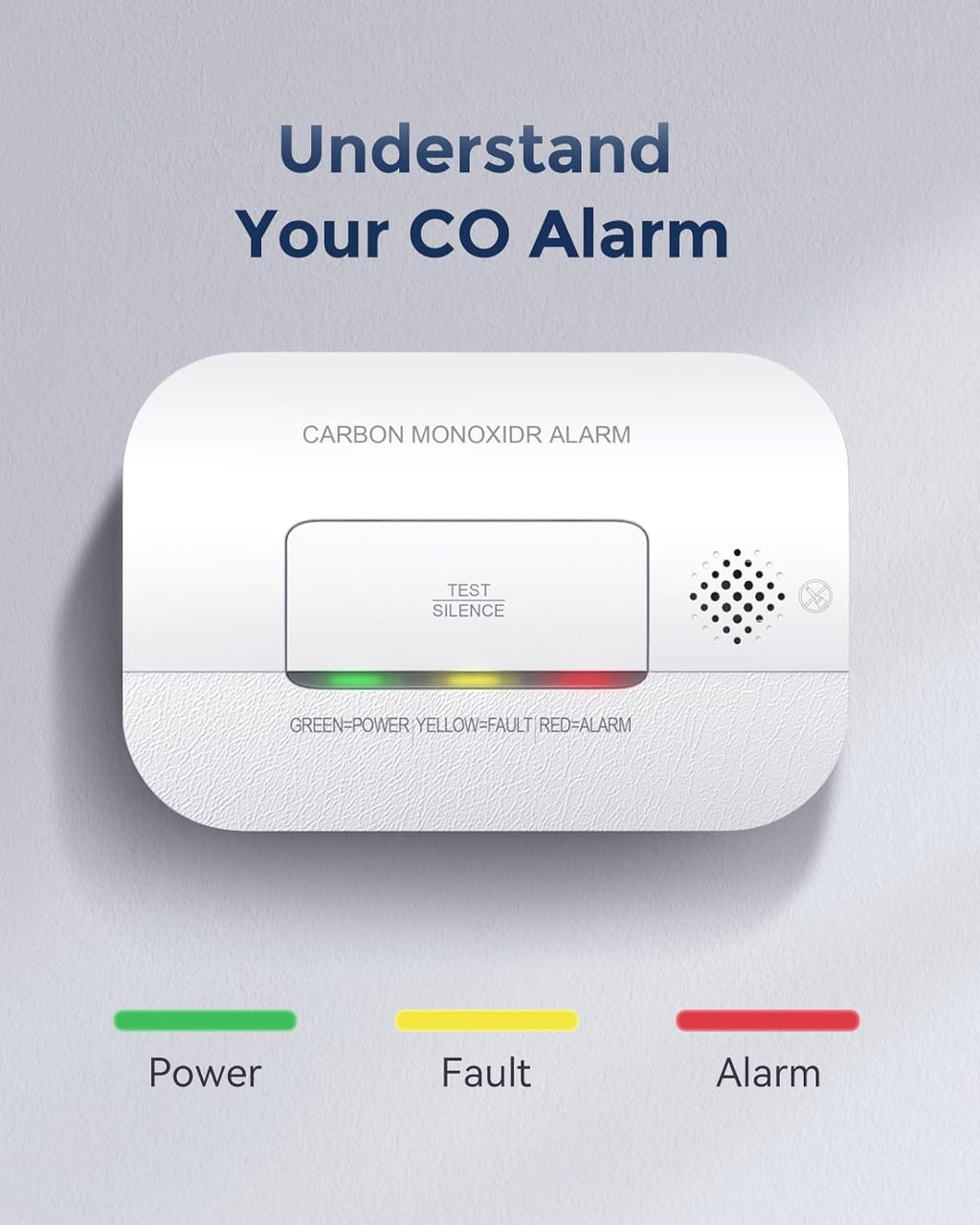 Ecoey Carbon Monoxide Detector, 10-Year CO Detector with Human Alarm Sounds and Test Button, Carbon Monoxide Alarm Replaceable Battery-Operated for House and Bedroom, FJ127, 1 Pack