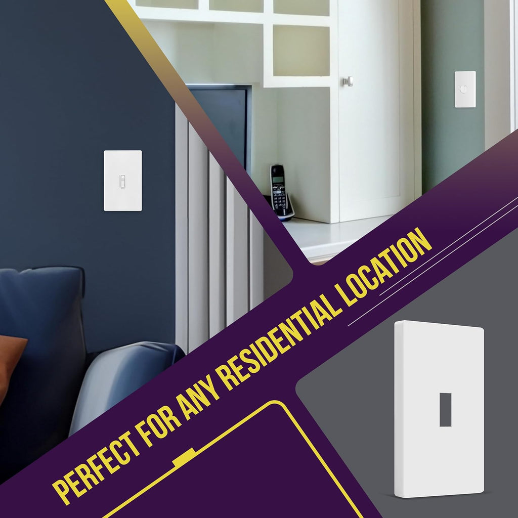 ENERLITES Screwless Toggle Switch Wall Plate, Child Safe Light Switch Cover, Standard 1-Gang 4.68" x 2.93", Unbreakable Polycarbonate Thermoplastic, UL Listed, SI8811-W-5PCS, Glossy, White, 5 Pack
