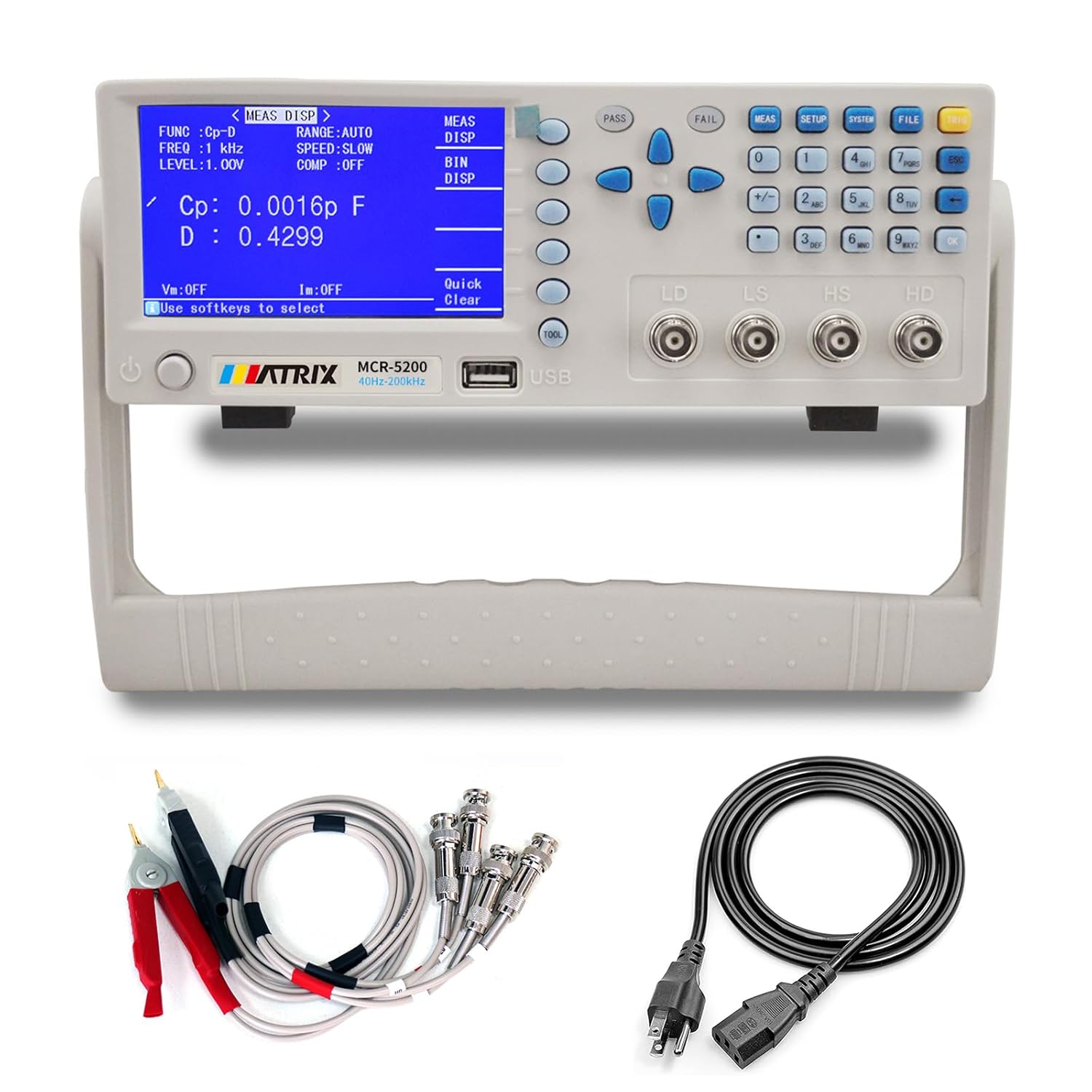 MATRIX MCR5200 Benchtop LCR Meter, 40Hz-200kHz 0.1%, Digital LCR Bridge Measures Inductance/Capacitance/Resistance, USB/RS232C, Calib-Clear, Data Save