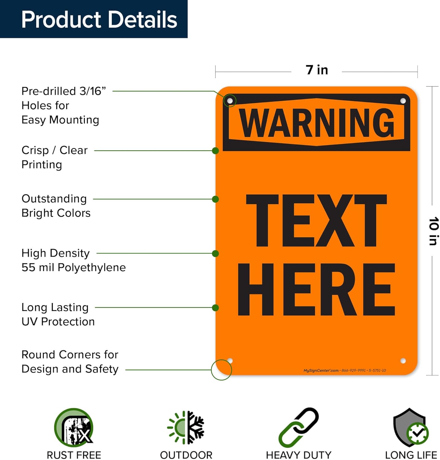 Custom warning Sign, OSHA Sign, 7x10 Inches, 55 mil thick HDPE (high density polyethylene), Made in USA by My Sign Center