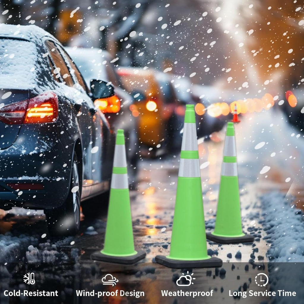 BESEA 4Pack 36” inch Traffic Cones Green Road Parking Cones Construction Safety Cone Structurally Stable for Traffic Control(Green Color)