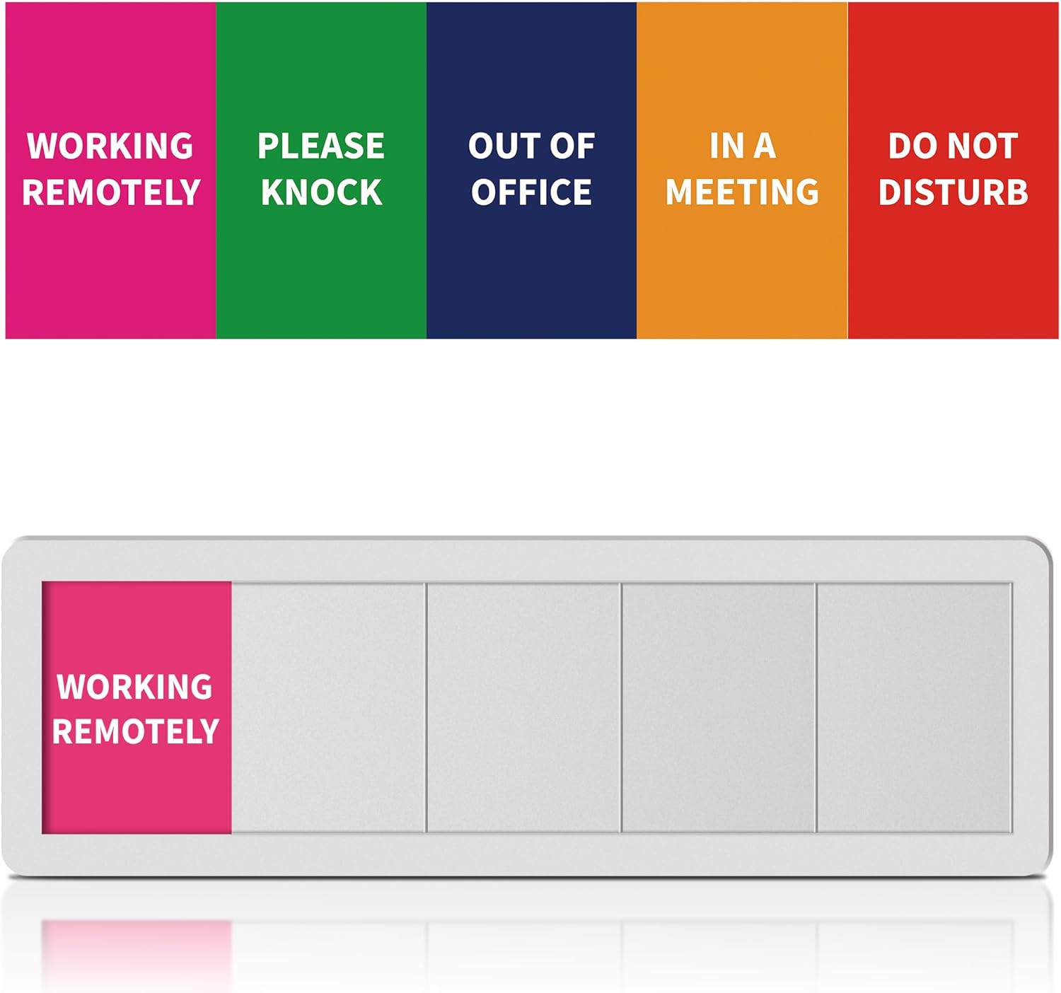 Office Door Signs Do Not Disturb, Please Knock, In A Meeting, Out Of Office, Working Remotely 5 Options Privacy Door Slider Sign for Meeting & Conference Room Frosted Silver