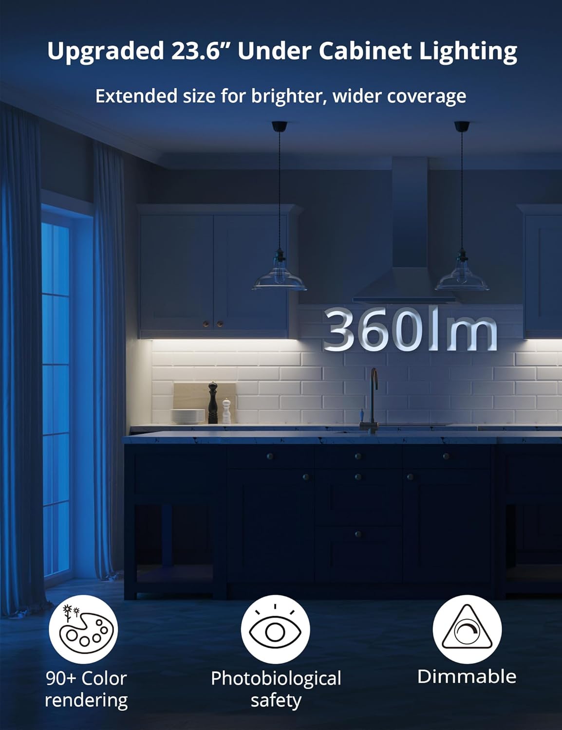 23.6in Under Cabinet Lighting, 101-LED, Dimmable, Rechargeable 4400mAh Battery, Indoor Wireless Motion Sensor Closet Light for Kitchen, Counter, Wardrobe (Silver)