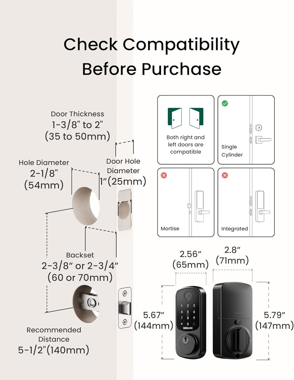 DESLOC Smart Lock B200 WiFi Version, Fingerprint Keyless Entry Door Lock, App Remote Control, Smart Locks for Front Door, WiFi Deadbolt Smart Lock, Emergency Power Port,12 Months Battery, Auto Lock