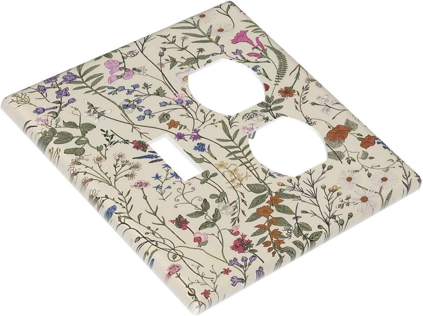 Decorative Outlet Covers Rustic Beige Wildflower Flowers 2 Gang Wall Plate Cover Single Toggle Duplex Combo Two Switch Light Switch Cover Plate Jumbo Dual GFCI Faceplate