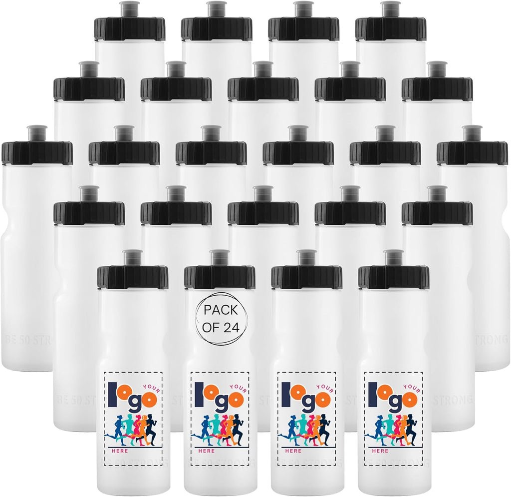 50 Strong Sports Water Bottles – Reusable 22 oz BPA-Free Plastic Bottles with Pull Top Cap – Made in USA – Top Rack Dishwasher Safe – Fits Most Bike Cages Brand