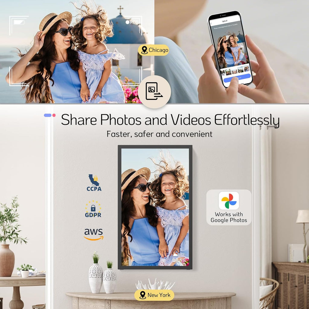 NexFoto 21.5 Inch Touchscreen Large Digital Picture Frame 64GB, WiFi Digital Photo Frame, Add Photos from Google Photos, Share Videos via App/USB/Micro SD, for Christmas/Mom/Grandparents, Black