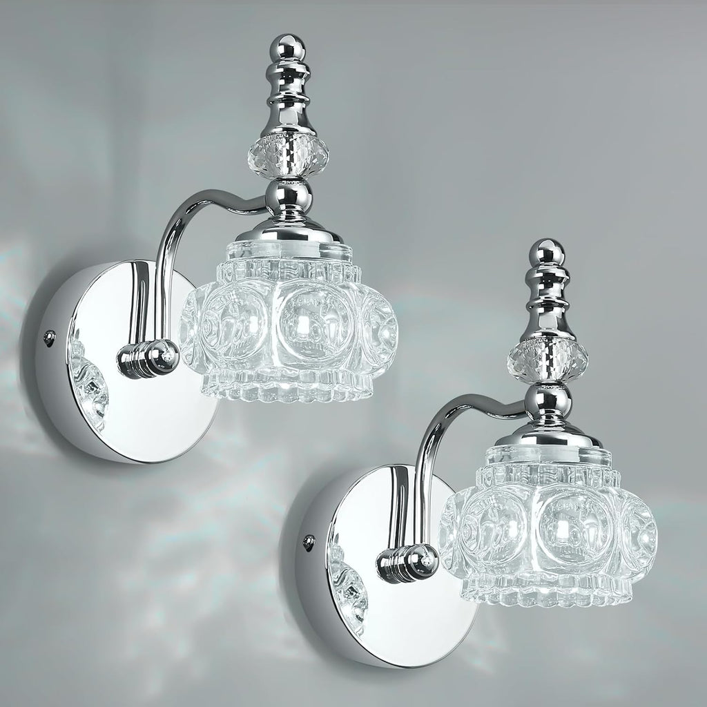 Modern Wall Sconces Set of Two Indoor Lamp Chrome Vintage Glass Light Bathroom Vanity Fixture Wall-Mounted Room Lighting