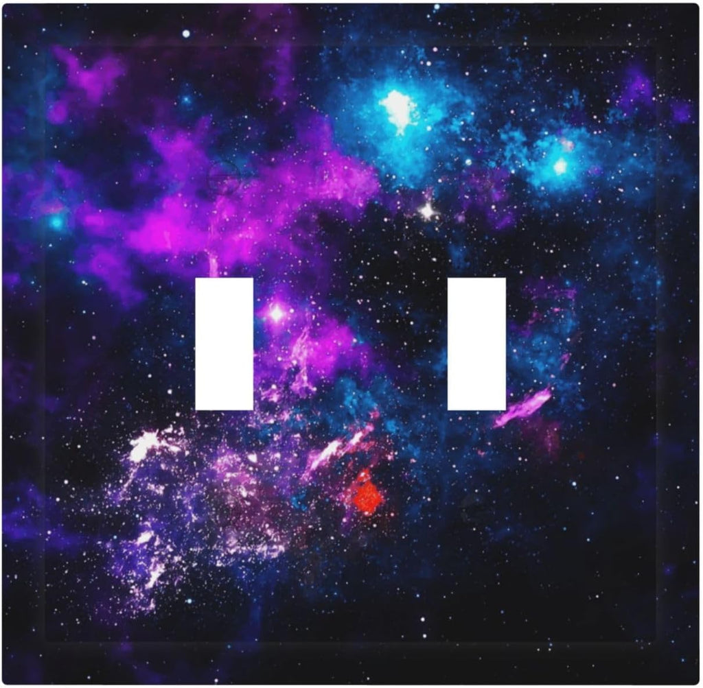 Outer Space Colorful Starry Sky Galaxy Planet Decorative Switch Plates 2 Gang Double Toggle Outlet Light Switch Cover Wall Plate Electrical Faceplate for Bed Room Living Room Decor