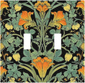 Decorative Switch Plates William Morris Vintage Floral Green Yellow 2 Gang Double Toggle Outlet Light Switch Cover Wall Plate Electrical Faceplate for Bedroom Home Decor