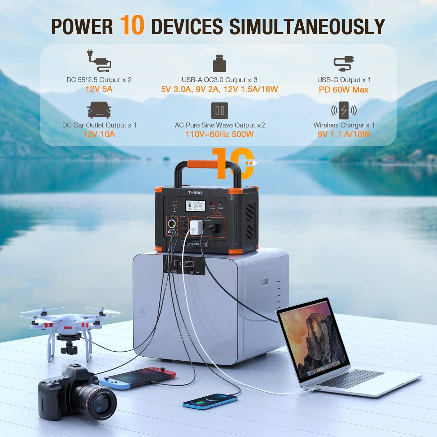 GRECELL Portable Power Station 500W, 519Wh/140400mAh Solar Generator Backup Lithium Battery Pack Power Supply with 2 AC Outlets, PD 60W USB-C Power bank for Outdoor RV Camping Home Outage Emergency