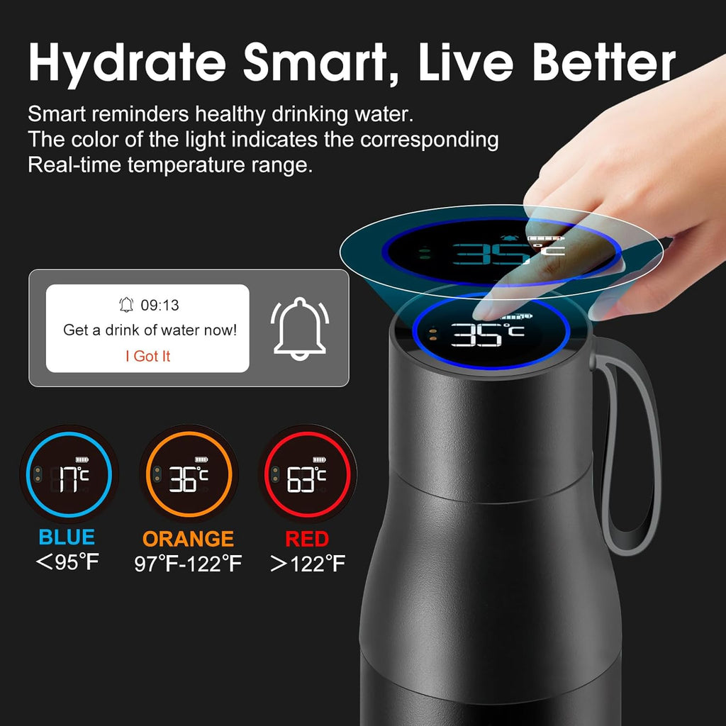 VSITOO 15oz Smart Self Cleaning Water Bottle，Insulated Water Bottle with Stainless Steel, BPA-Free, AI Self-Clean, 30-Day Battery, Magnetic Charging for Travel, Gym or Office, Black
