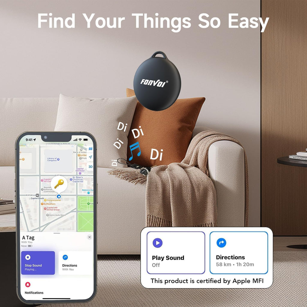 New [Apple MFi Certified] (iOS Only) Air Tags-4 Park, Bluetooth Tracker Tag for Apple Find My, Replaceable Battery, Key Finder and Item Locator Smart Tag for Keys, Bags, Luggage, Pets, Wallet