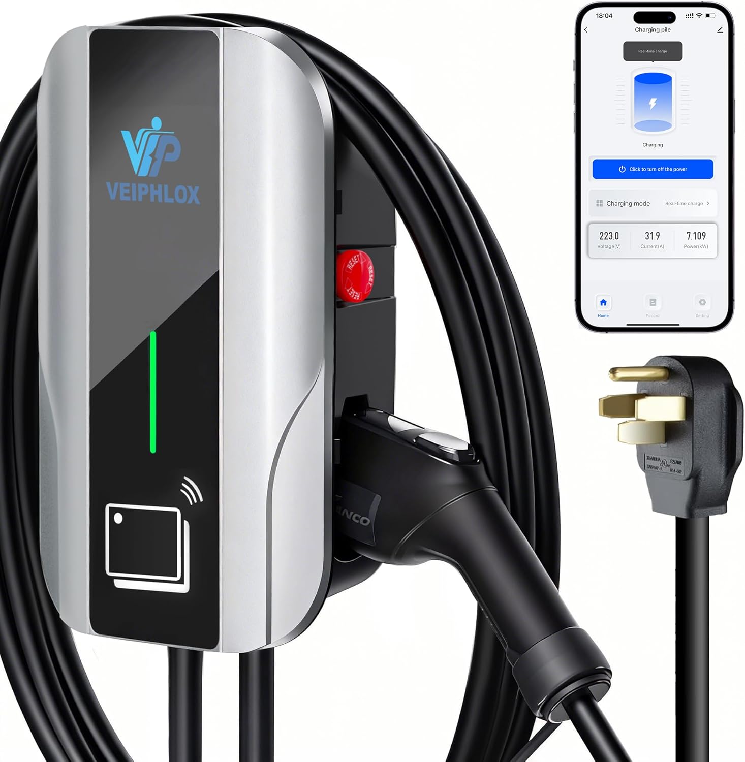 Level 2 EV Charger 40 Amp, EV Chargers for Home, Electric Car Charger w/ RFID Card, Smart Electric Vehicle Charging Stations, EVSE with App, Wi-Fi and Bluetooth Enabled J1772– GEN 2