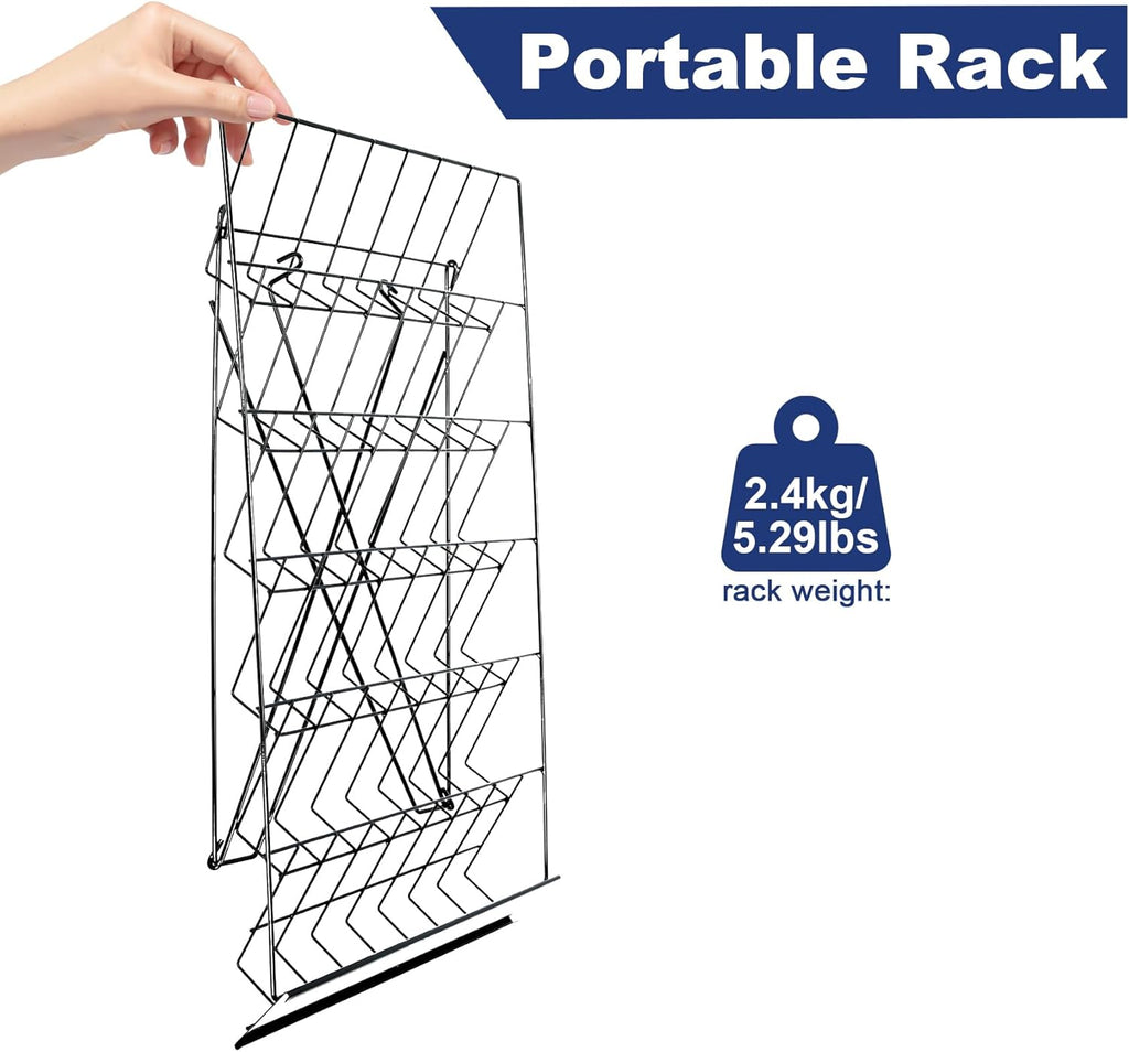 6 Tier Countertop Wire Magazine Racks,18" Wide Metal Comic Book Display Rack with Sign Channel,Foldable Retail Vendor Booth Display Stand for Greeting Card,Brochure,Art Print,CD,Craft