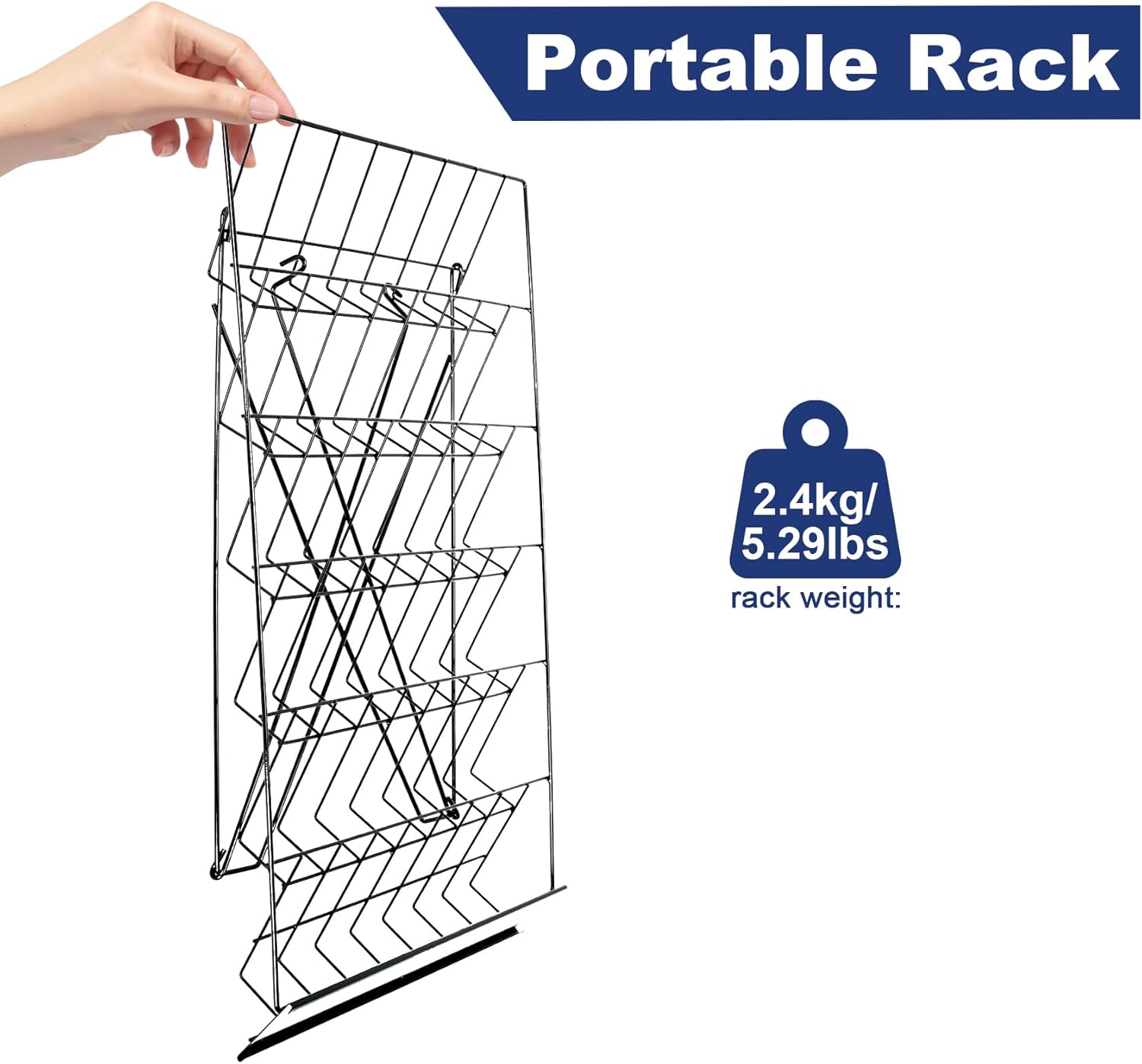 6 Tier Countertop Wire Magazine Racks,18" Wide Metal Comic Book Display Rack with Sign Channel,Foldable Retail Vendor Booth Display Stand for Greeting Card,Brochure,Art Print,CD,Craft