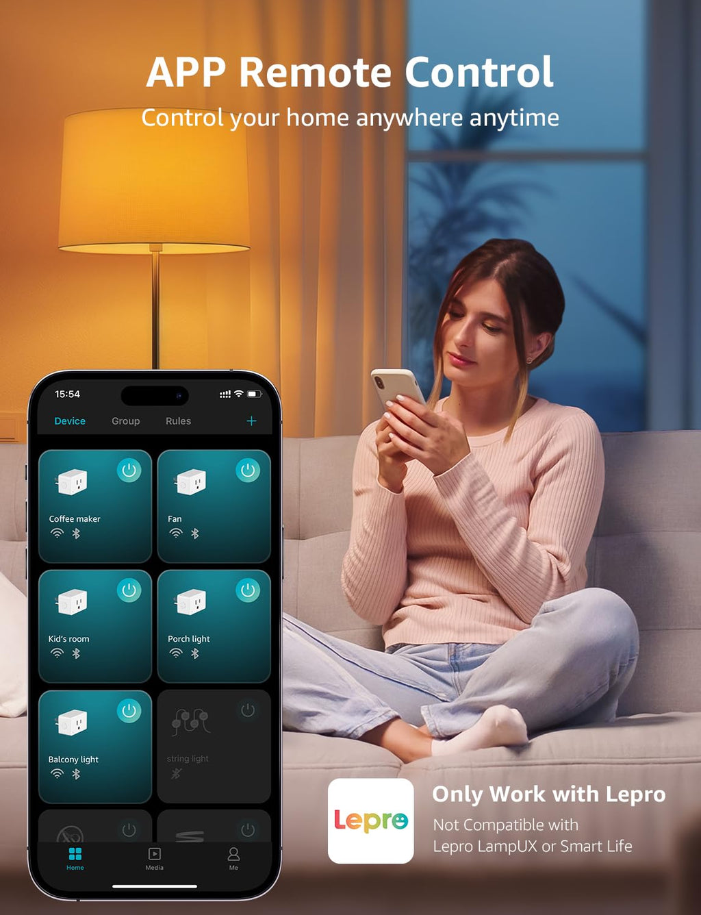 Lepro P1 Smart Plug Mini 15A, WiFi Outlet Plugs Compatible with Alexa & Google Assistant, Voice/APP Control, Timer & Group Controller, 2.4Ghz Only, ETL & FCC Certified, 2-Pack