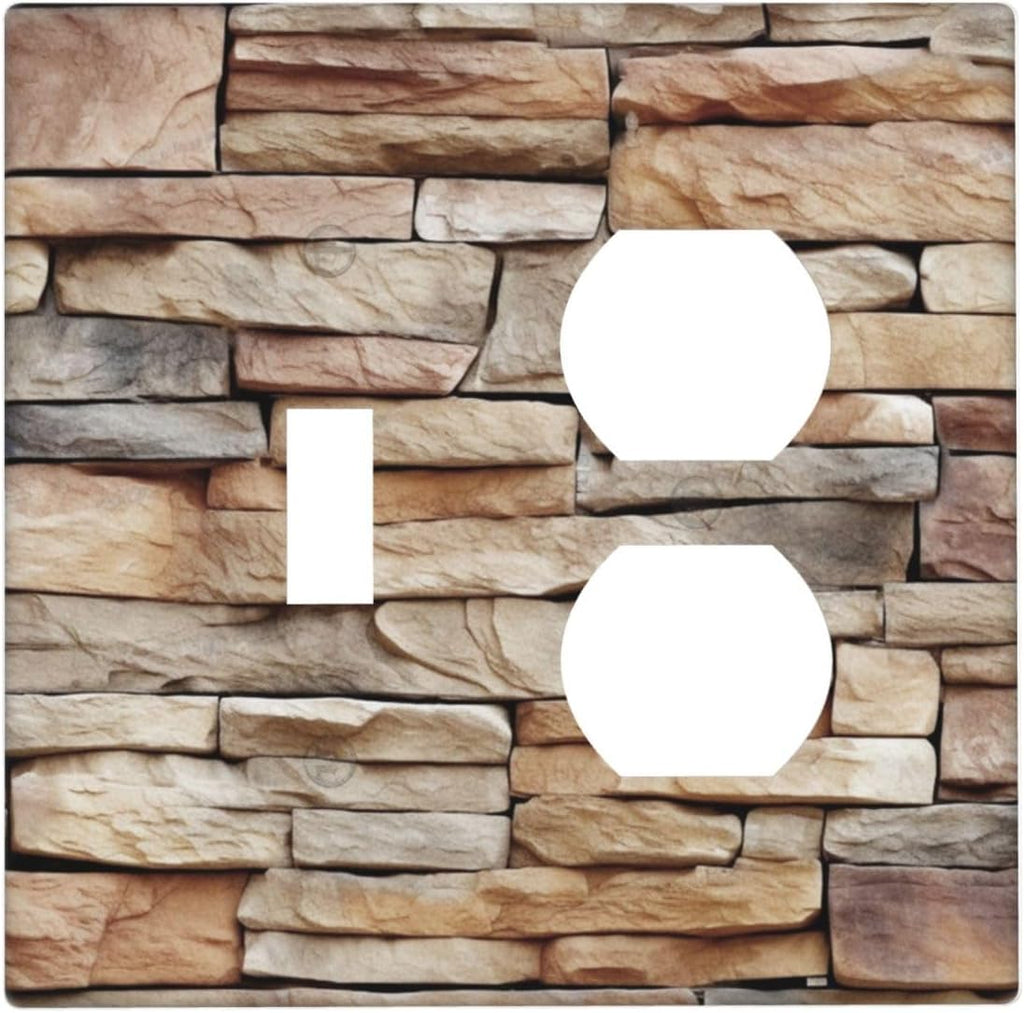 Wallplates Stone Textured Brown Brick Natural Stone 1 Toggle 1 Duplex Switch Plate Electrical Gfci Faceplate Decorative Light Switch Covers For Farmhouse Cabin Decor