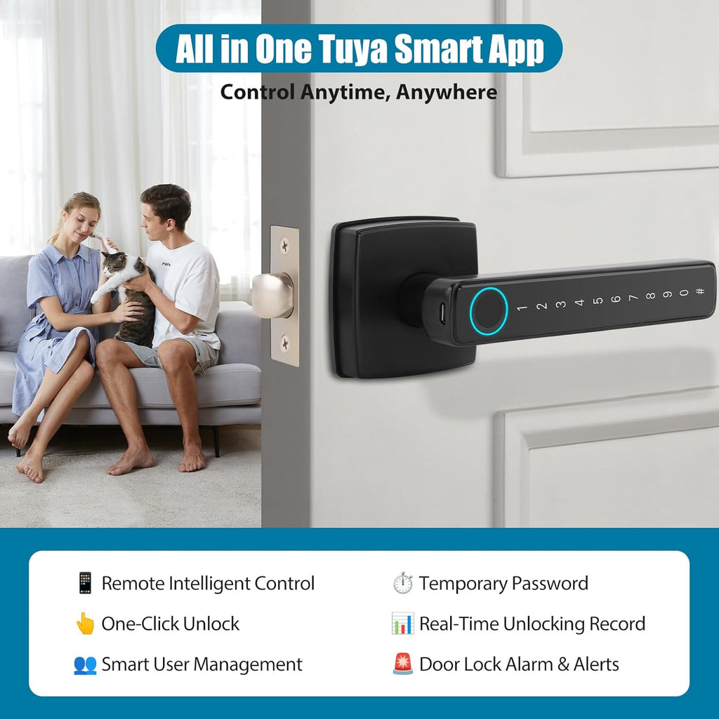 Bamberg N1 Smart Door Knob,4-in-1 Keyless Entry with Fingerprint, Tuya APP, Keypad Code & Key | Biometric Fingerprint Lock for Privacy on Bedroom, Apartment, Office and Indoor Doors