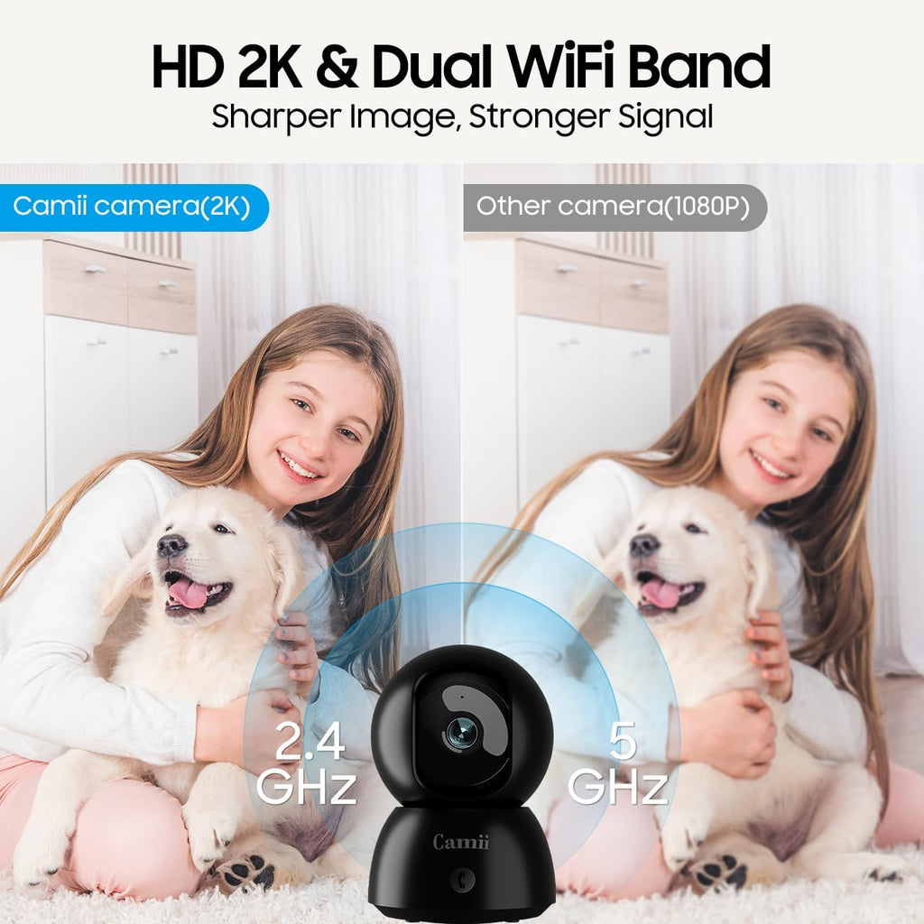 2K Security Camera Indoor, 2.4G & 5G WiFi Pet Camera for Home Security, Pet/Dog/Elder/Baby Camera with Phone App, Night Vision, Cloud/SD Card Storage, 2-Way Audio, Motion Detection, Black