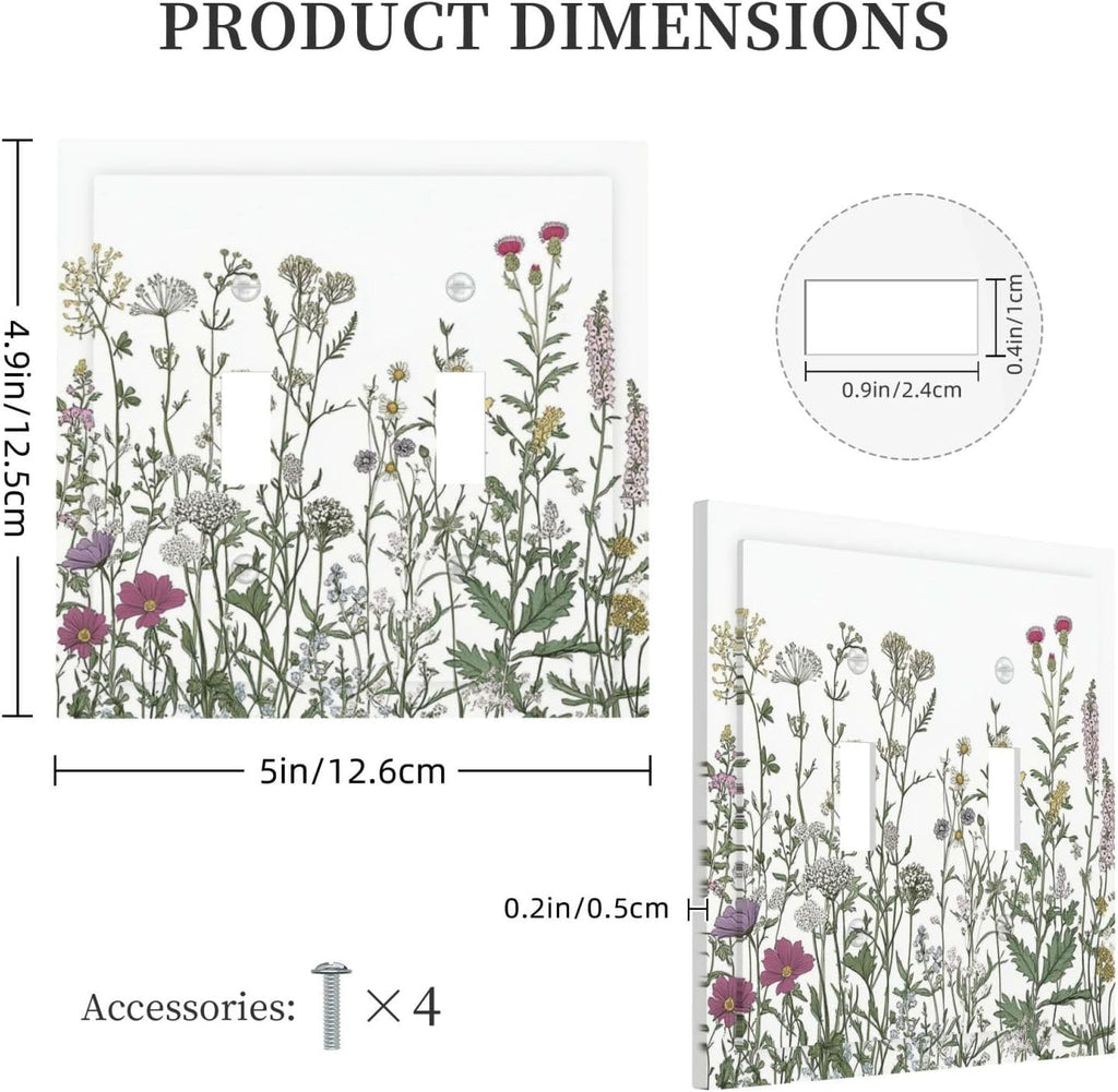 Vintage Herbs Wildflowers Plant Floral Decorative Switch Plates 2 Gang Double Toggle Outlet Light Switch Cover Wall Plate Electrical Faceplate For Bed Room Home Decor