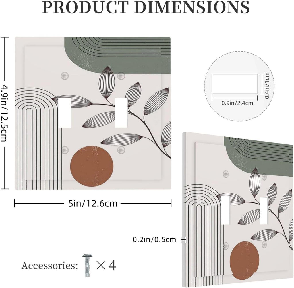 Decorative Switch Plates Sage Green Boho Nature Art Minimalist Geometric Plant 2 Gang Double Toggle Outlet Light Switch Cover Wall Plate Electrical Faceplate for Bedroom living Room Decor