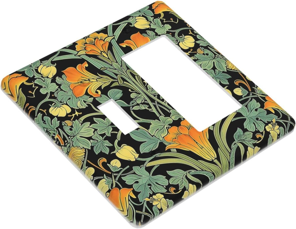 Outlet Covers William Morris Vintage Floral Green Yellow 1 Toggle 1 Rocker Combination Decorative Wall Plate Electrical Switch Plates Light Switch Cover Plate for Bedroom Home Decor