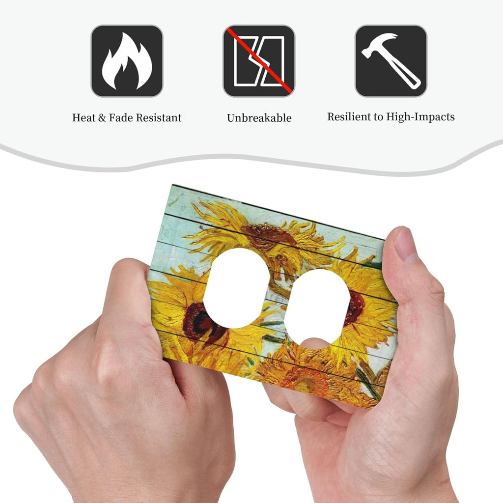 Outlet Covers Sunflowers Oil Paintings Wood Floral 1 Gang Duplex Light Switch Cover Decorative Switch Plates Electrical Receptacle Faceplate Wall Plate For Farmhouse Bed Room Decor