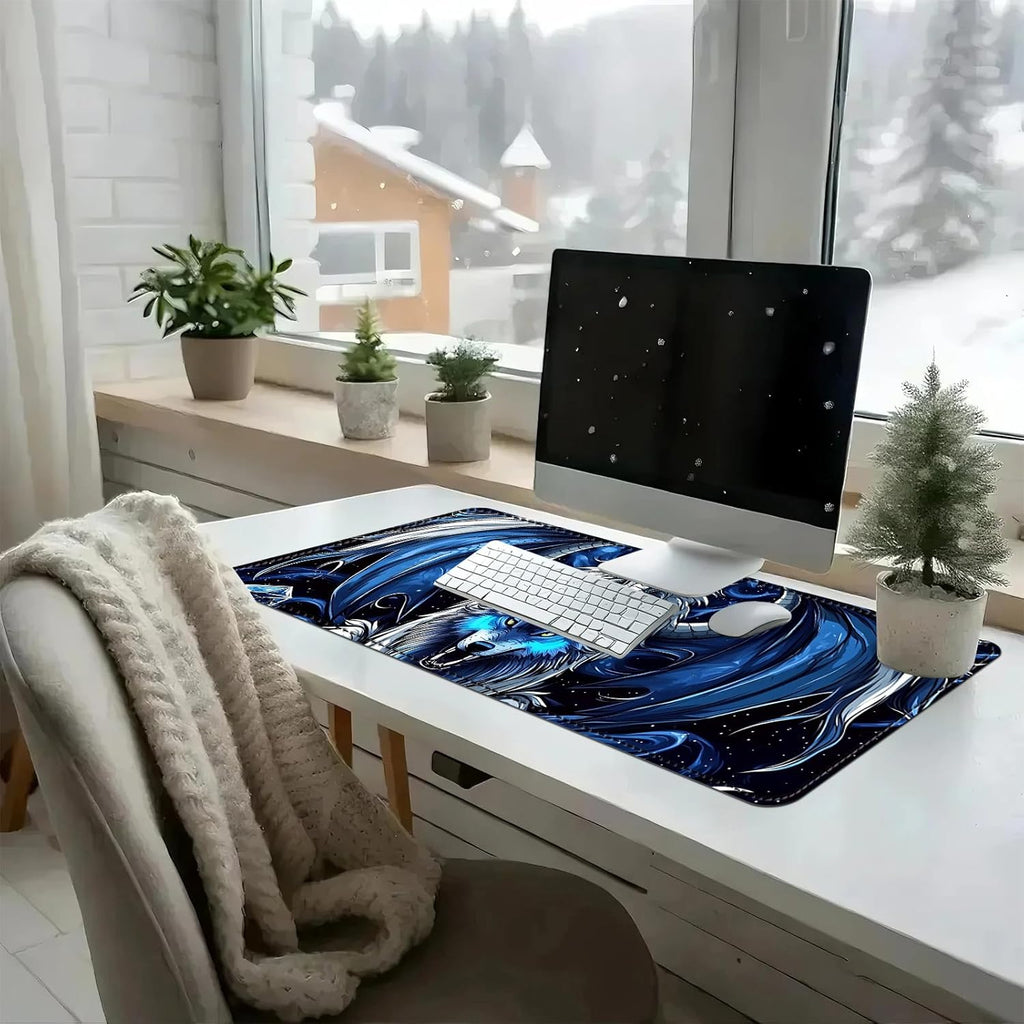 Heated Mouse Pad with 3 Temperature Settings(104°F–122°F),Large 31.5x13 Inch PU Leather Heated Desk Mat,Waterproof Warming Pad for Office,Gaming & Cold Hands Relief,Dragon and Wolf