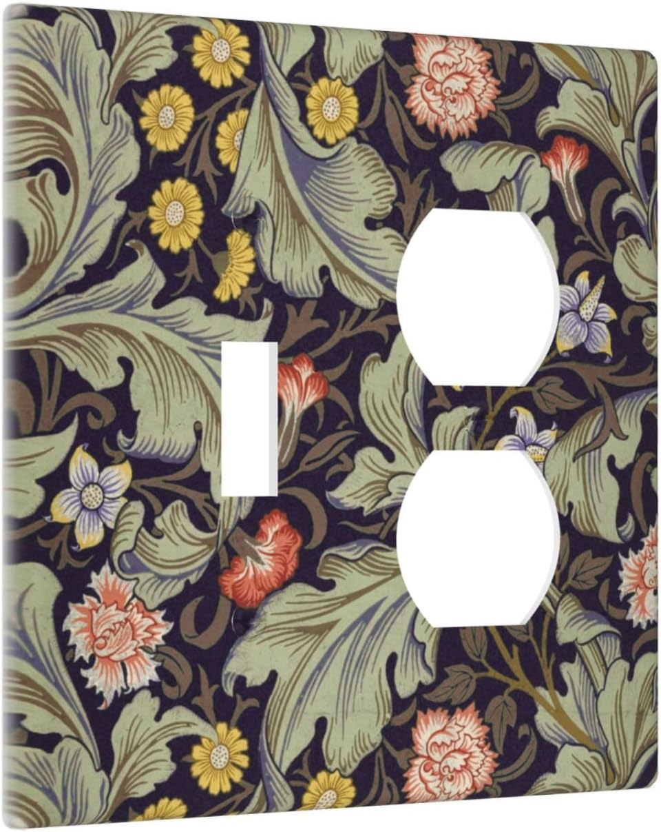 Boho William Morris Floral Green Leaves Flower Wallplates 1 Toggle 1 Duplex Switch Plate Electrical GFCI Faceplate Decorative Light Switch Covers for Farmhouse Home Decor
