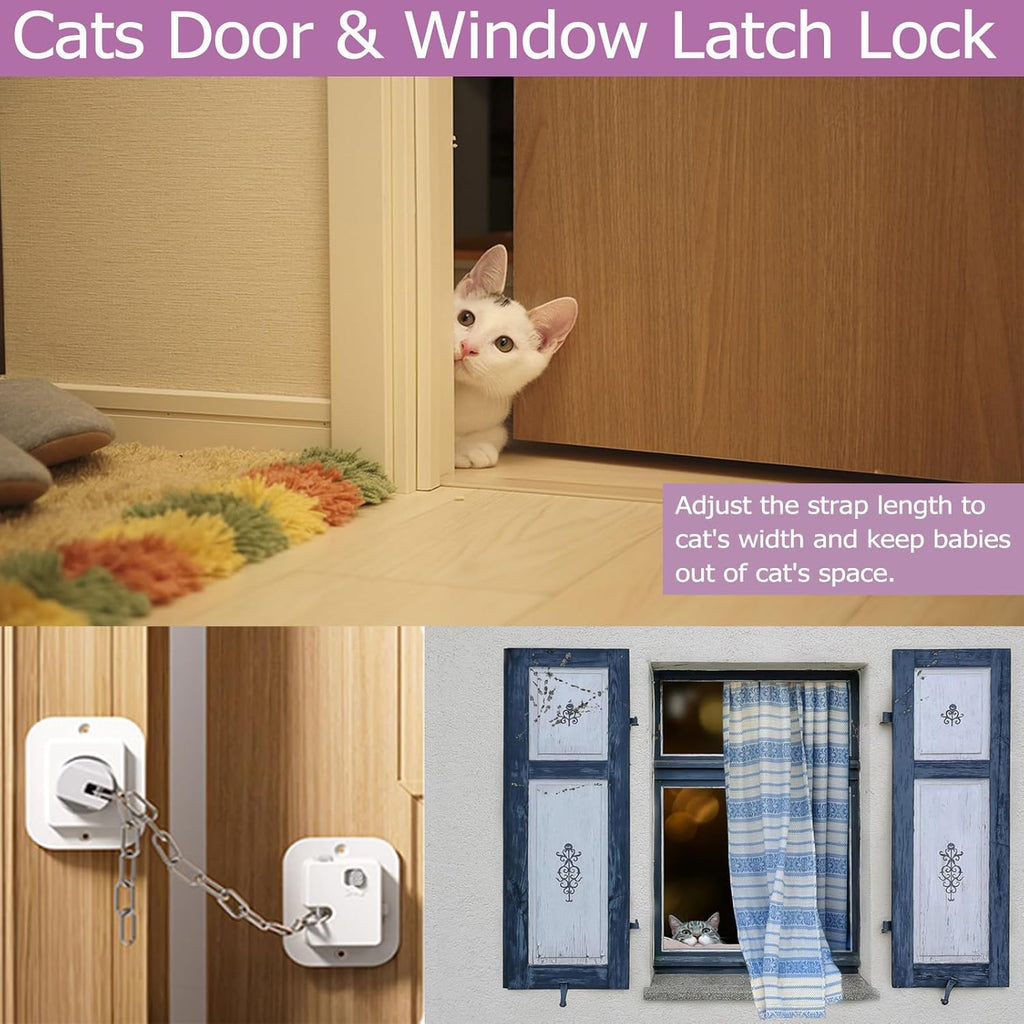 Child Proof Door Lock with Adjustable Strap, Cat Door Latch 3M Adhesive Safety Locks for Baby, Dementia & Pets, No Tools Needed 4 Pack