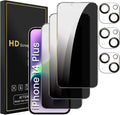 3 Pack Privacy Screen Protector for iPhone 14 Plus 6.7 Inch with 3 Pack Camera Lens Protector, Anti Spy Tempered Glass Film, Anti-Scratch, Touch Sensitive, Case Friendly