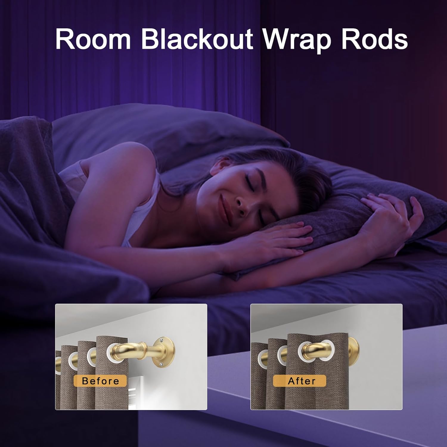 Brushed Gold Curtain Rods 18 to 88 in,Wraparound Curtain Rods,Adjustable Length,1 in Diameter Pipe,Wall or Ceiling Mounted,for Bedroom and Living Room (Brushed Gold 18” to 88”)