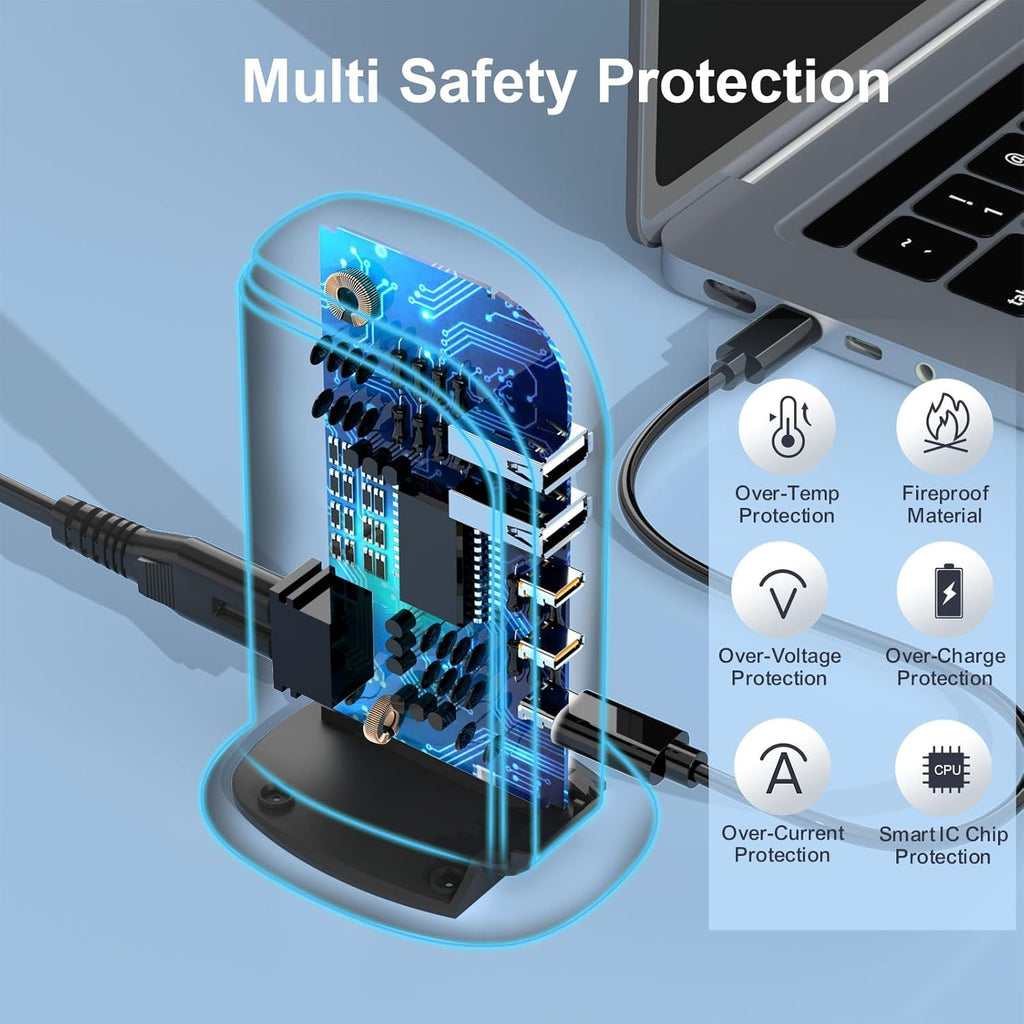 Type C Charger for Multiple Devices, Upoy USB C Fast Charging Station 100W Total, USB C Charger Block with Dual PD C Ports, USB Tower Multiports Space Saving, Charging Accessories for iPhone/Samsung