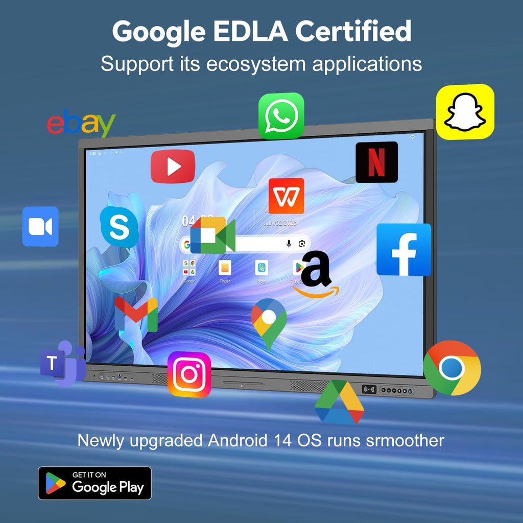 55" Smart Board, 4K Digital Whiteboard for Office, Hybrid Work & Classrooms, Google EDLA-Certified Interactive Whiteboard with Android 14, OTA Updates & Open Apps Ecosystem, 8+128GB Storage