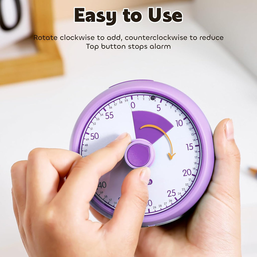 Visual Timer for Kids 60-Minute - Silent Analog Countdown Time Timer with Optional Alarm, Focus Tool for ADHD & Autism, Time Management for Homework, Chores, Office, Kitchen, Teaching & Study Routines