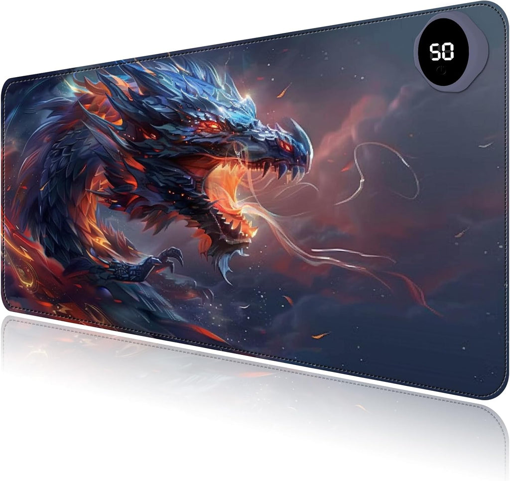 Heated Mouse Pad with 3 Levels Heated & 3 Hours Auto Shut-Off Mouse Pad for Warming Hands in Office Home, 31.5" x 13"Large Safe Desk Mat Hand Warmer，Watercolor Dragon
