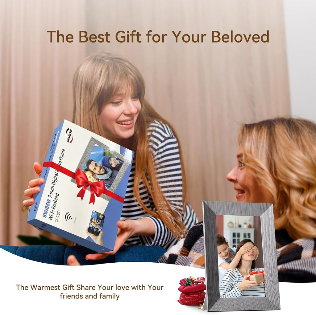 7” WiFi Digital Picture Frame with 32GB Storage, WiFi Digital Photo Frame 1024x600 HD IPS Touchscreen, Easy Setup for Share Moments Instantly Gifts for Women Mothers Day Christmas