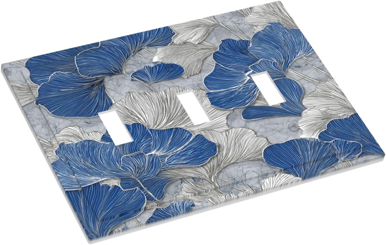 Abstract Blue Marble Plant Leaves 3 Gang Triple Toggle Decorative Light Switch Covers Electrical Faceplate Switch Plates for Bathroom Kitchen Home