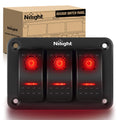 Nilight - 90019C 3 Gang Aluminum Rocker Switch Panel Toggle Dash 5 Pin ON/Off Pre-Wired Rocker Switch Red Backlit Switch for Automotive Car Marine Boat RV,2 Years Warranty