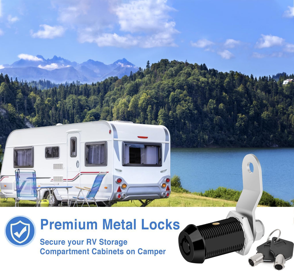 Cam Locks RV Storage Keyed Alike, 1" Fits 3/4" Max Door Thickness, Compartment Locks for Camper Trailer Cabinet With Keys (Black, 1 Inch, 6 Pack)