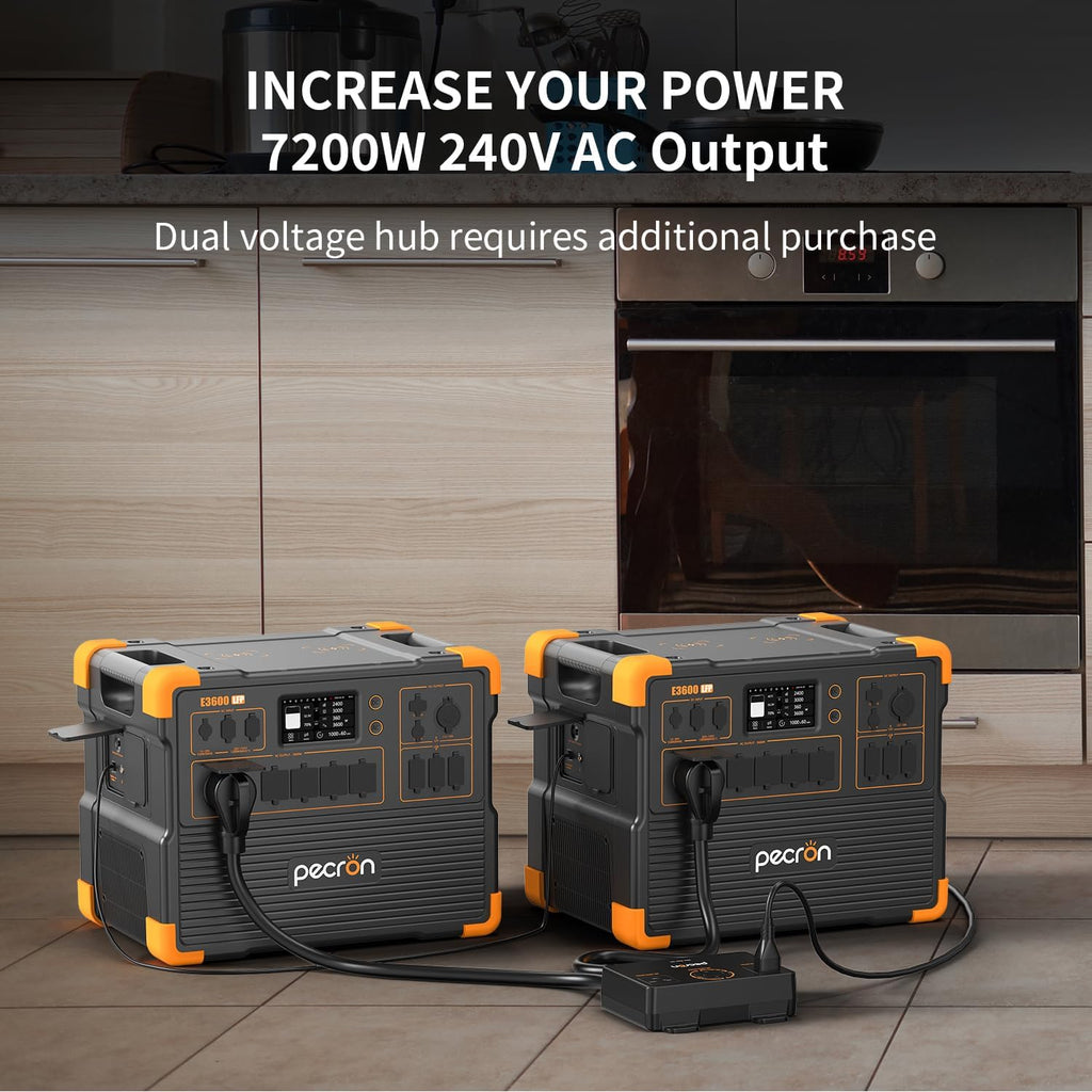 pecron Portable Power Station 3072Wh E3600LFP with 3072Wh EP3000-48V Expandable to 6054Wh, 5x3600W AC Outlets Power Station, LiFePO4 Battery Backup Solar Generator for RV, Camping, CPAP, Emergency