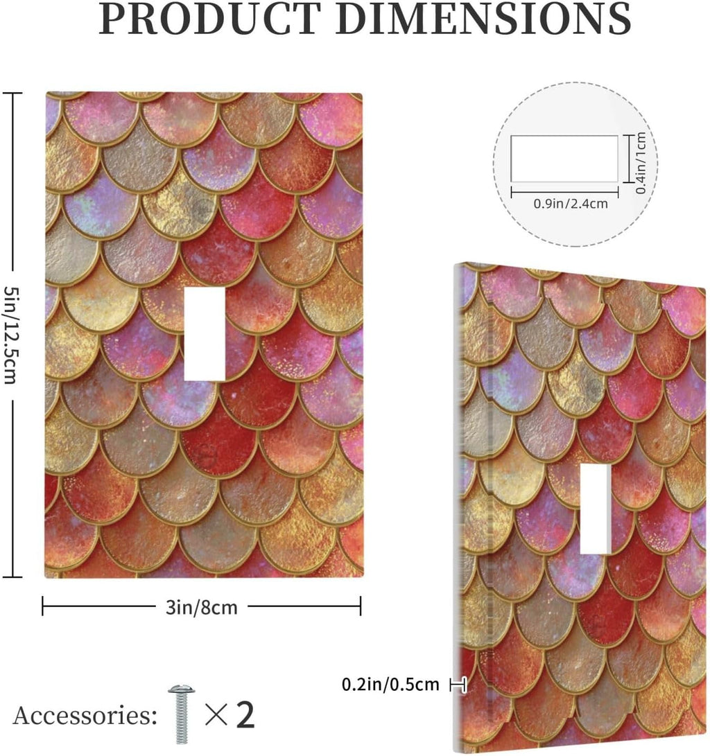 Mermaid Glitter Scale Rainbow Gold Fish Scales Decorative Light Switch Cover 1 Gang Single Toggle Device Electrical Faceplate Switchplates Decorator Outlet Wall Plate for Bed Room Home Decor