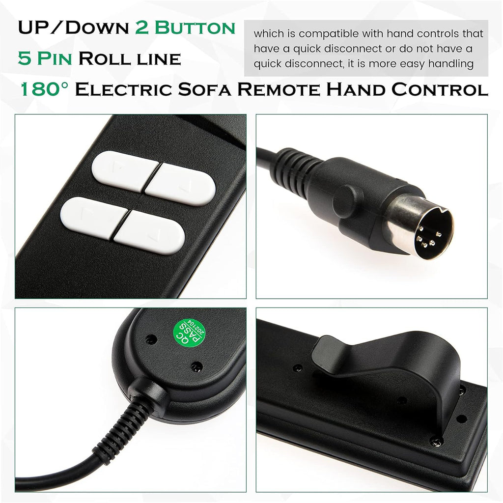 ICYANG Lift Chair Remote Replacement 5 Pin Power Lift Chair Recliner Hand Control, Catnapper Recliner Parts UP/Down 4 Button Roll line 180 Degree Electric Sofa Remote for Okin Power Recliners