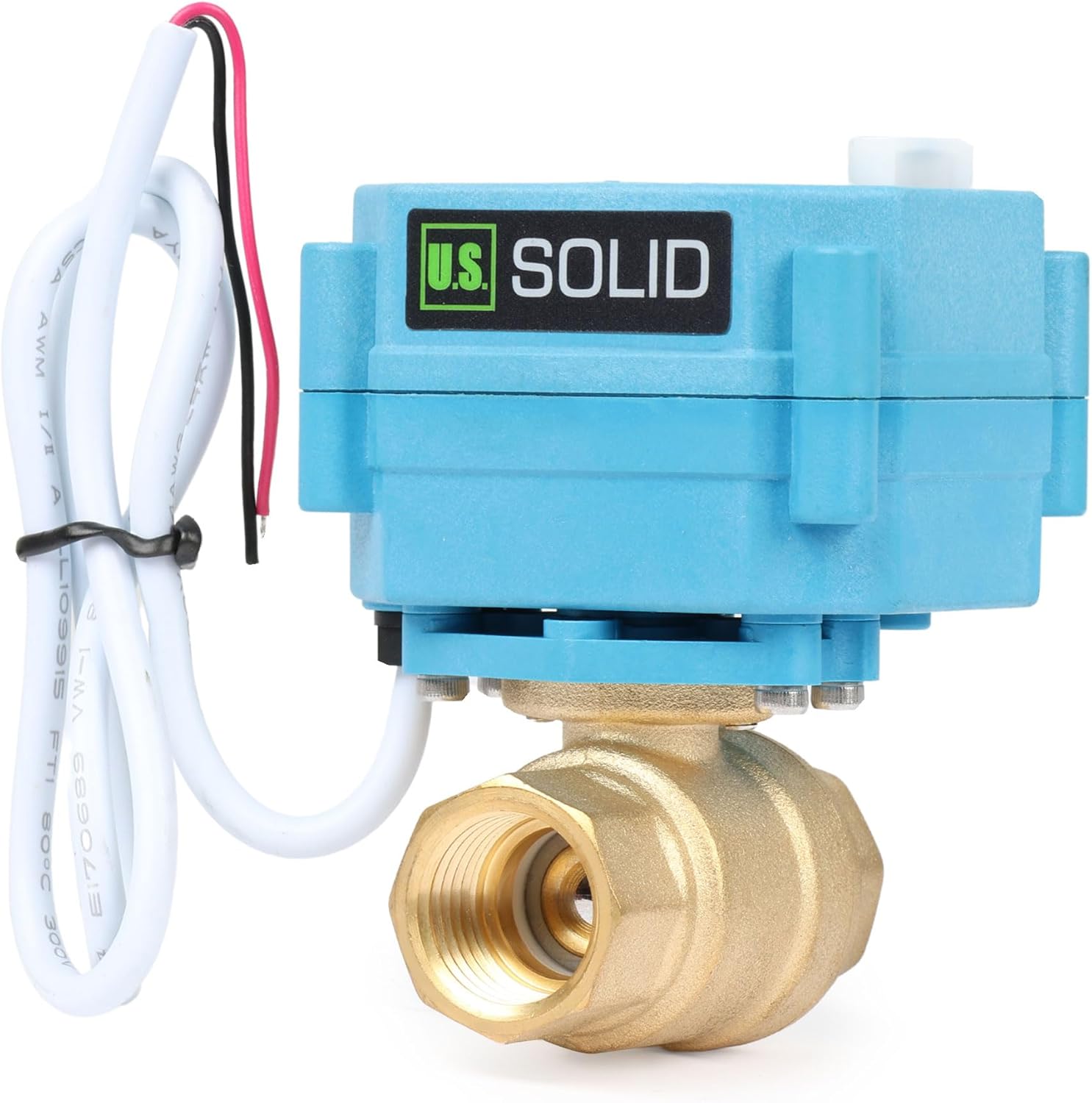 U.S. Solid Motorized Ball Valve - IP67 1/2inch Brass Ball Valve 110-230V with Waterproof Cover, Full Port, 2 Wire Auto Return, Normally Closed