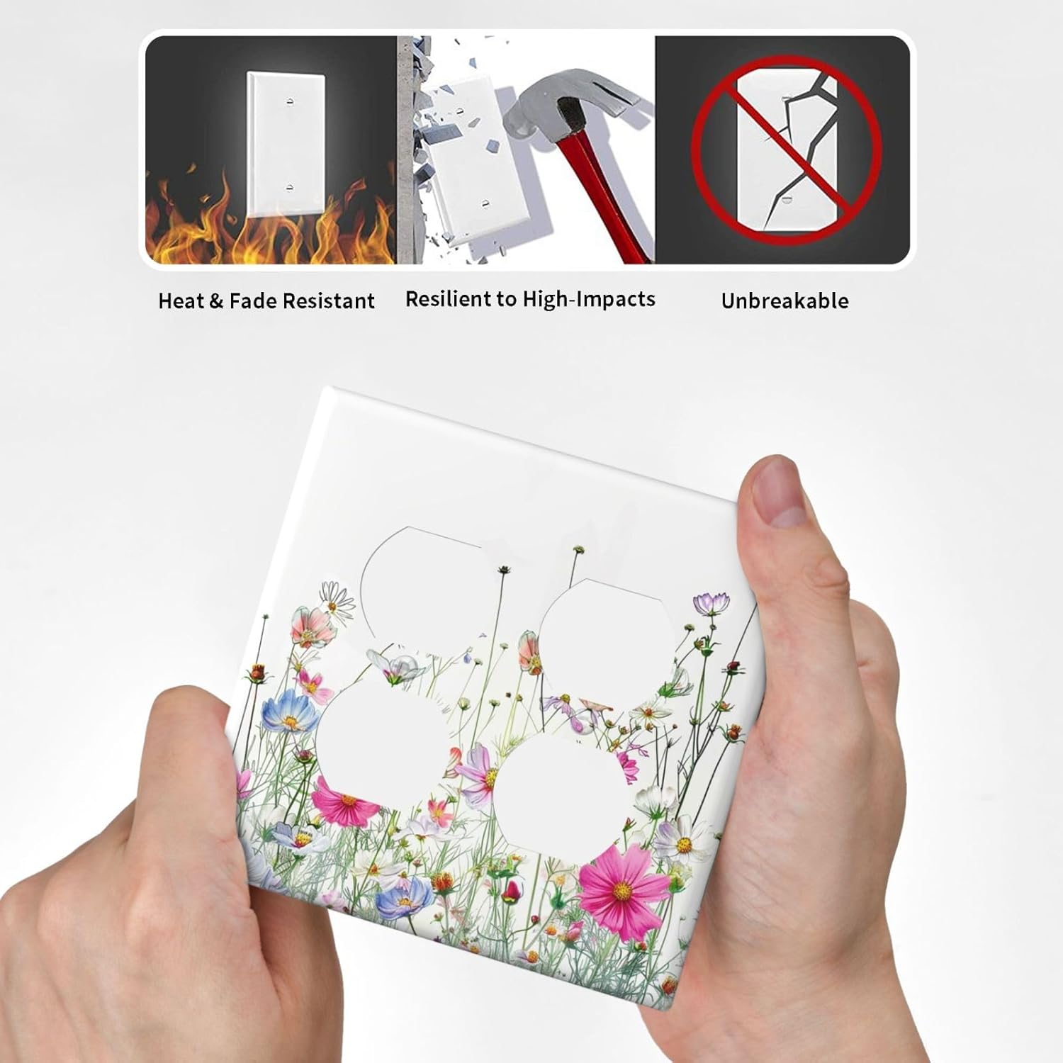 Outlet Covers Boho Colorful Flowering Plant Wild Flower 2 Gang Double Duplex Decorative Light Switch Covers Electrical Wallplates Socket Faceplate For Bed Room Living Room Decor