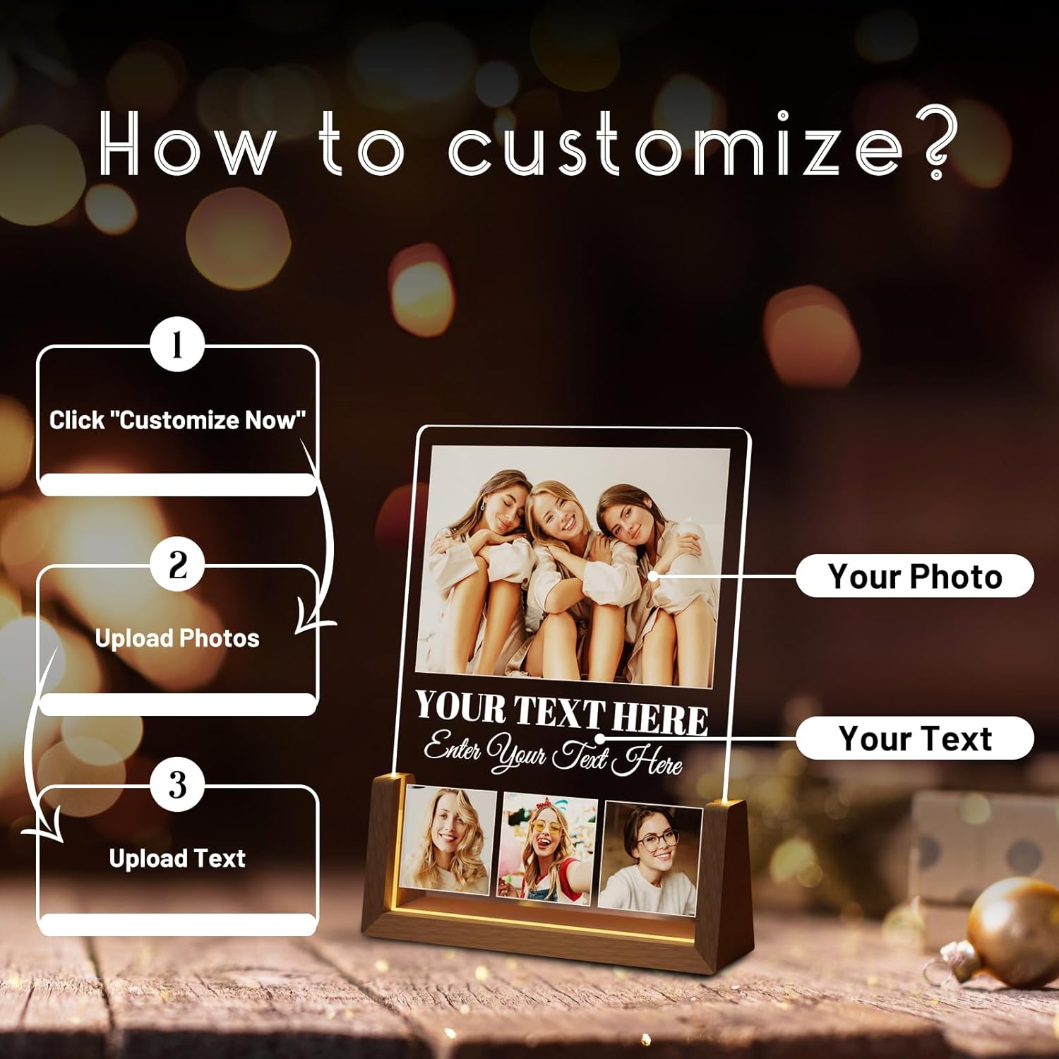 Photo Decorative Plaque Personalized Gifts, Custom Valentines Gifts for Him Her, Customized Picture Frame for Boyfriend Girlfriend Couples Wife Women on Anniversary Birthday