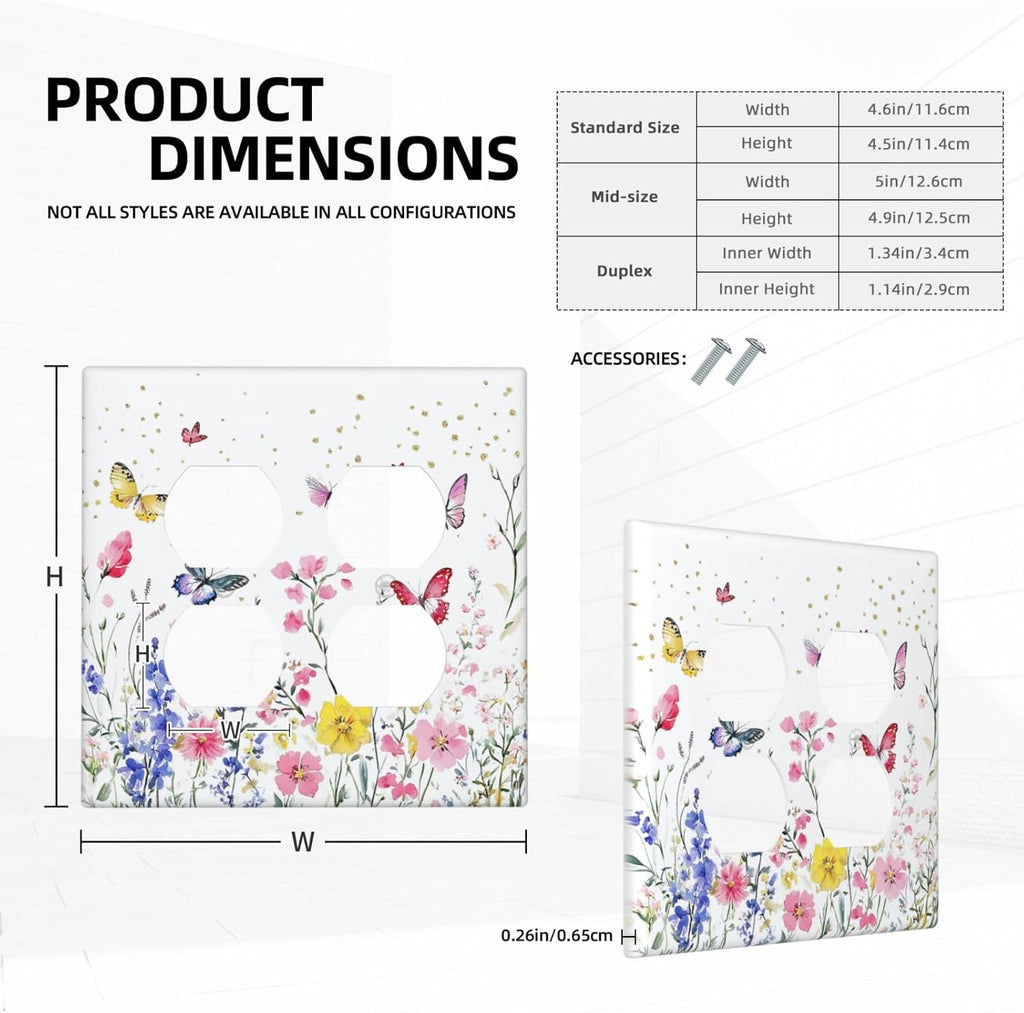 Outlet Covers Watercolor Floral Butterfly Colorful Wildflower 2 Gang Double Duplex Decorative Light Switch Covers Electrical Wallplates Socket Faceplate For Bed Room Living Room Decor